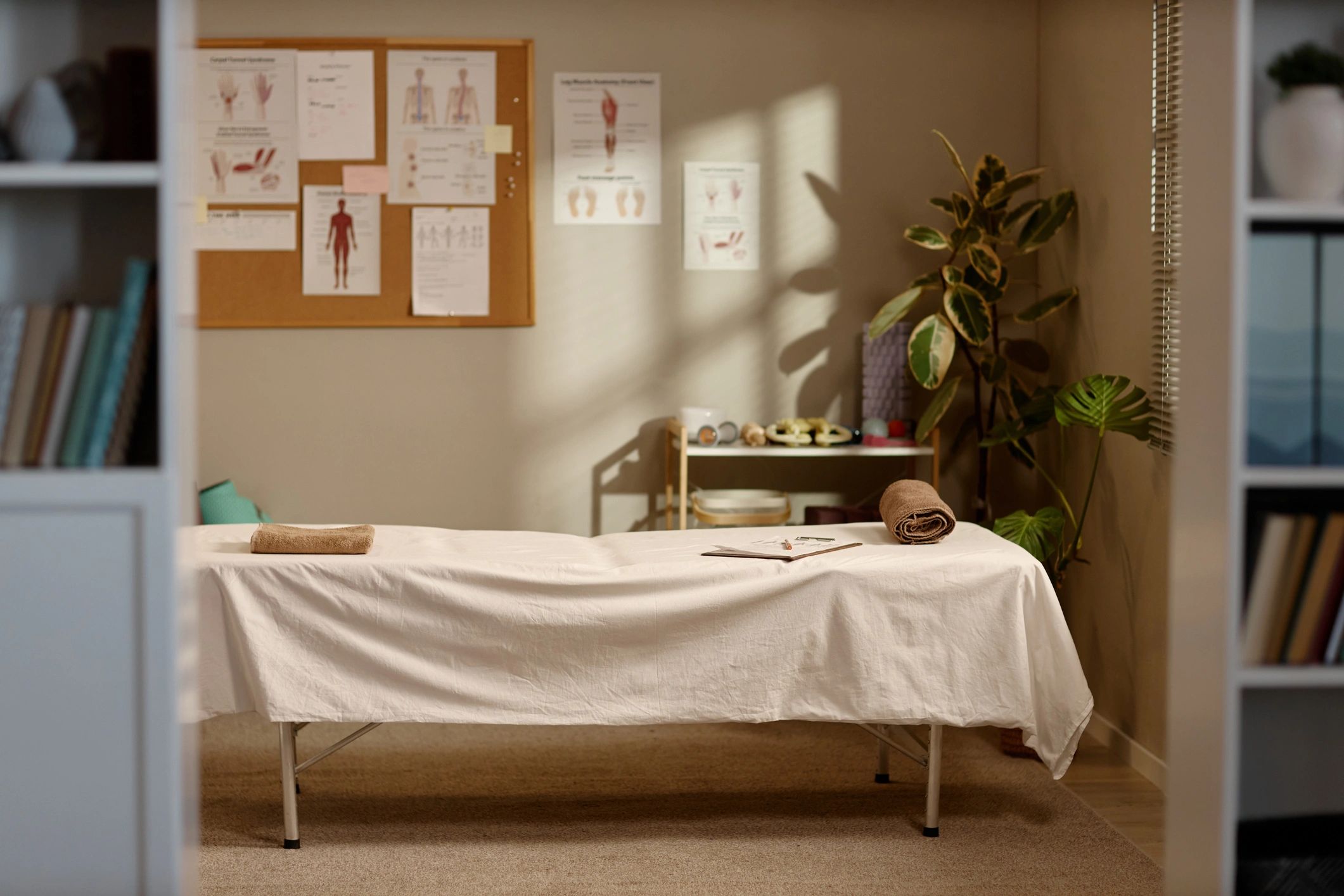 Prepared treatment room at a modern wellness clinic